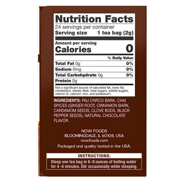 Product composition NOW Foods Pau D'Arco Traditional Herbal Tea 24 ct. 48g