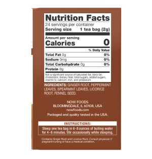 Product composition NOW Foods Ginger Mint Comfort Tea 24 ct. 48g