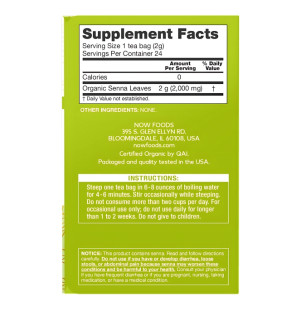 Product composition NOW Foods Organic Senna Tea 24 ct. 48g