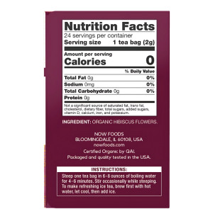Skład produktu NOW Foods Hibiskus Organiczna Herbata 24 tb. 48g
