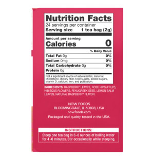 Product composition NOW Foods Red Raspberry Tea 24 ct. 48g