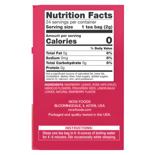 Product composition NOW Foods Red Raspberry Tea 24 ct. 48g