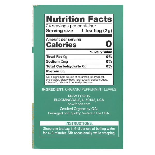 Zusammensetzung NOW Foods Bio-Pfefferminztee 24 stk. 48g