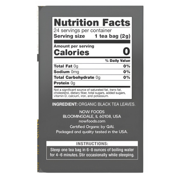 Zusammensetzung NOW Foods Bio-Schwarztee 24 stk. 48g