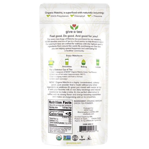 Zusammensetzung NOW Foods Matcha Bio-Grüntee 85g