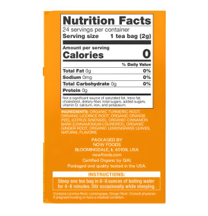 Product composition NOW Foods Turmeric Ginger Organic Tea 24 ct. 48g