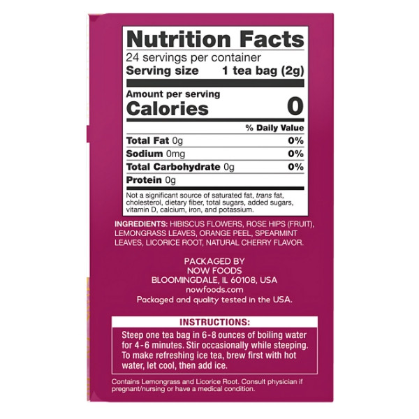 Zusammensetzung NOW Foods Heavenly Hip Hibiscus Bio-Tee 24 stk. 48g