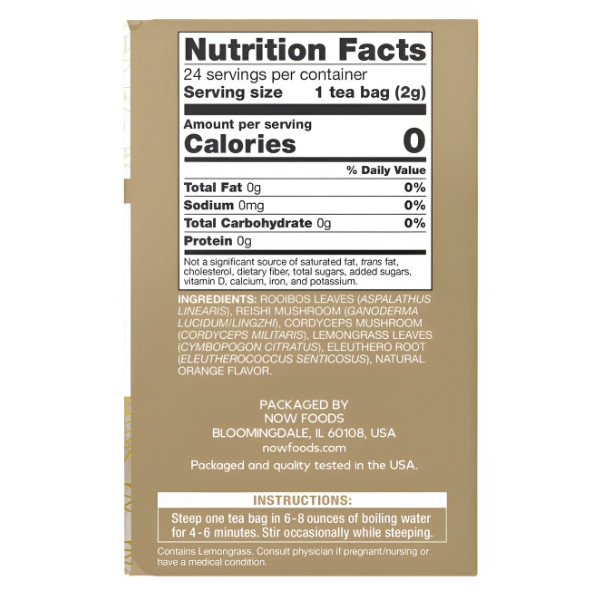 Product composition NOW Foods Rooibos Reishi Mushroom Tea 24 ct. 48g