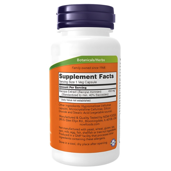 Zusammensetzung NOW Foods Bacopa-Extrakt 450mg 90 kaps. Vege