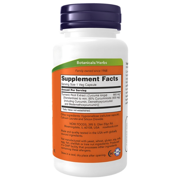 Product composition NOW Foods Turmeric Curcumin 120 caps. Vege