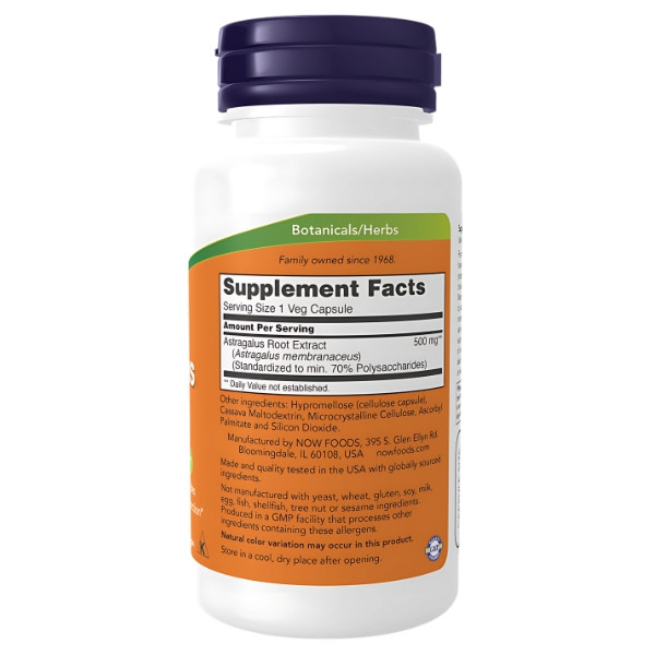Zusammensetzung NOW Foods Astragalus 70% EXT 500mg 120 kaps. Vege