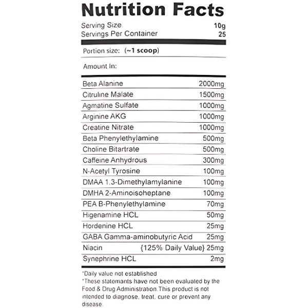Product composition DIABLO Pre-Workout 270g Product composition DIABLO Pre-Workout 270g