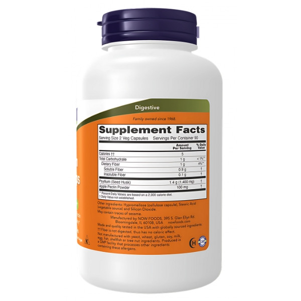 Product composition NOW Foods Psyllium Husk 700mg 180 caps. Vege