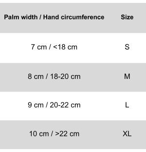 Size chart Genius Genius Gym Gloves GG-3