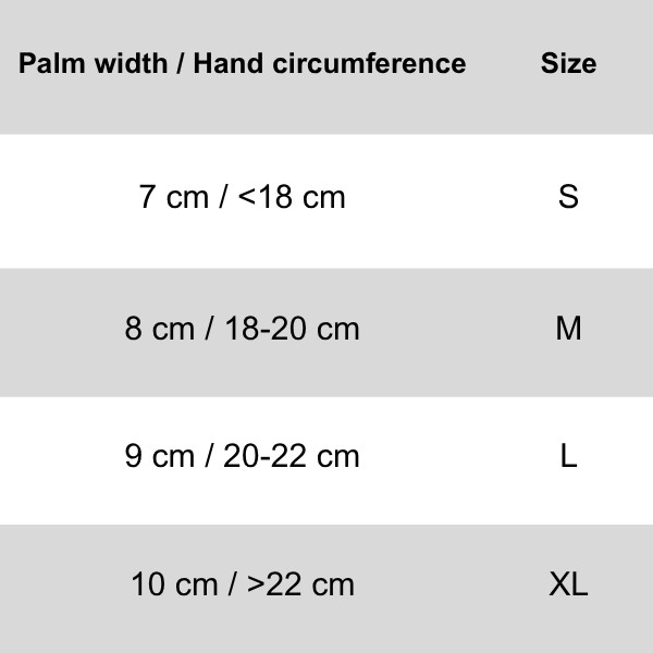 Größentabelle Genius Gym Gloves GG-3