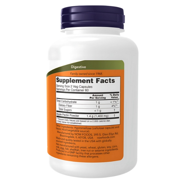Skład produktu NOW Foods Pektyna Jabłkowa 700mg 120 kaps. Vege