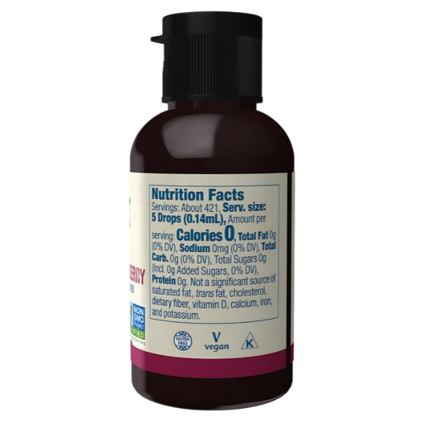 Product composition NOW Foods BetterStevia Liquid 59ml Pomegranate-Blueberry
