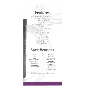 Specification NOW Foods Metal Touch Ultrasonic Oil Diffuser