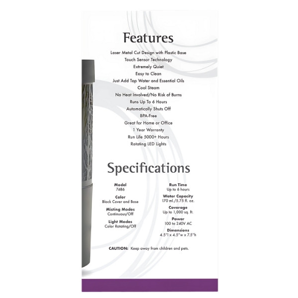 Specification NOW Foods Metal Touch Ultrasonic Oil Diffuser