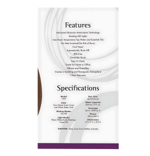 Specification NOW Foods Ultrasonic Faux Wood Grain Essential Oil Diffuser