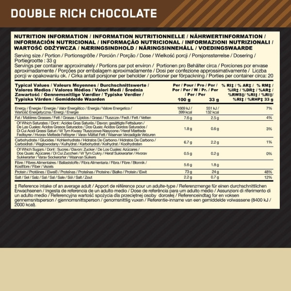 Product composition Optimum Nutrition Gold Standard 100% Plant 684 g double chocolate