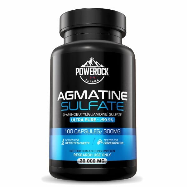 Powerock Pharma Agmatine Sulfat Flasche, 100 Kapseln à 300 mg, ≥99,9% Reinheit, nur für Forschung
