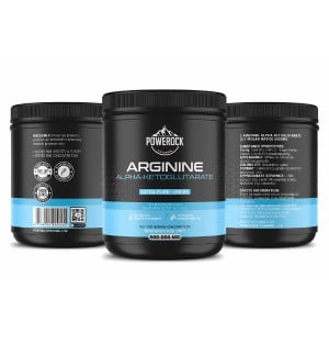 Powerock Pharma Arginine Alpha-Ketoglutarate 500 000 mg – widok opakowania z przodu, tyłu i boku, ≥99,9% czystości
