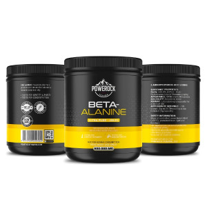 Powerock Pharma Beta-Alanine 500,000 mg – front, side and back label view, ultra pure ≥99.9%, research-use powder