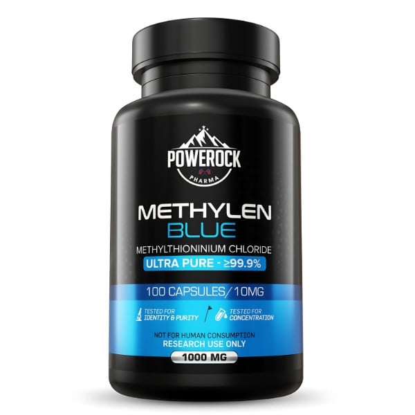 Powerock Pharma Methylenblau 100 Kapseln à 10 mg, ≥99,9% Reinheit, Methylenblau nur für Forschungszwecke