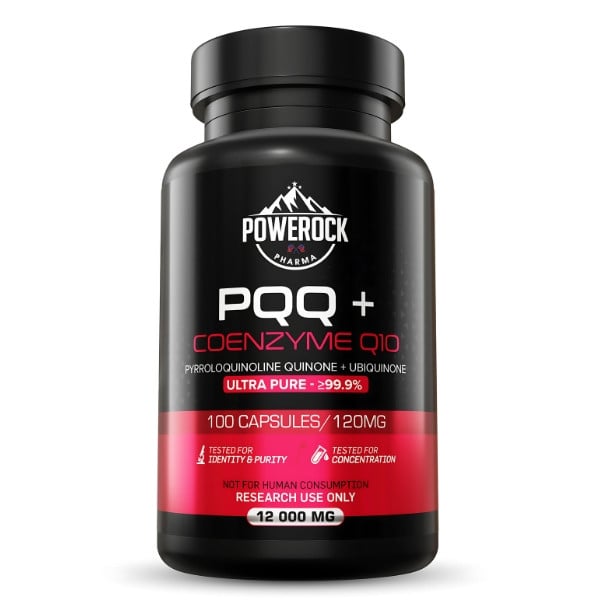Powerock Pharma PQQ + Coenzym Q10 120 mg 100 Kapseln – ultrarein ≥99,9%, nur zu Forschungszwecken