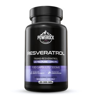 Powerock Pharma Resveratrol 300 mg 100 kapsułek – przód opakowania z nazwą, dawkowaniem i czystością trans-resweratrolu