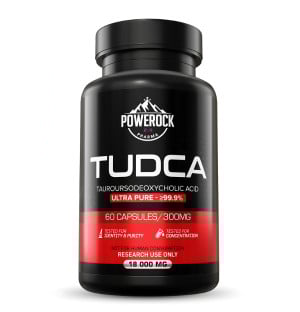 Powerock Pharma TUDCA 300 mg – front opakowania z 60 kapsułkami, czystość ≥99,9%, produkt do badań