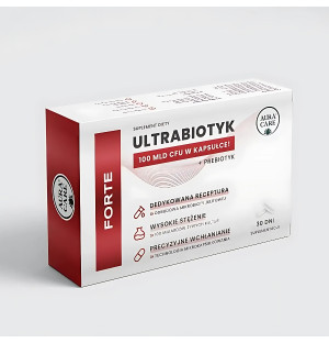 Aura Care Ultrabiotyk FORTE – opakowanie probiotyku z prebiotykiem, 100 mld CFU, 30 kapsułek, mikroenkapsulacja