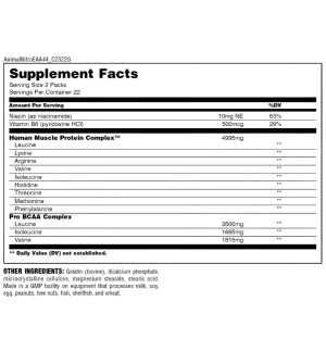 Universal Animal Nitro EAA supplement facts – nutritional label with EAA and BCAA complex, 6000 mg per serving