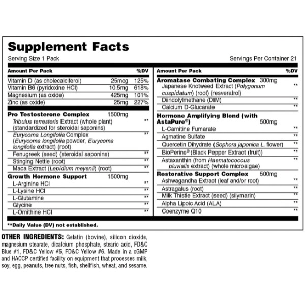 Composition of Universal Animal STAK: complexes to support testosterone, growth hormone, regeneration and fight aromatase