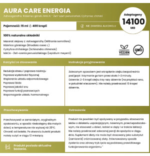 Product composition Aura Care Energy 15 ml - macerate of Ashwagandha, rhododendron, Chinese citronella and MACA