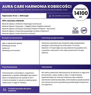 Composition of Aura Care Harmony of Womanhood 15 ml - natural adaptogens: shatavari, dong quai, red clover, yarrow