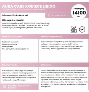 Zusammensetzung und Eigenschaften von Aura Care Female Libido 15 ml - enthält Dong Quai, Damiana Blatt und Ashwagandha