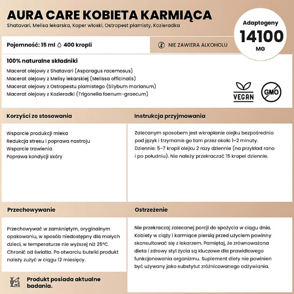 Aura Care Lactating Woman - composition: Shatavari, Melissa, Milk Thistle, Fenugreek - 14100 mg adaptogens