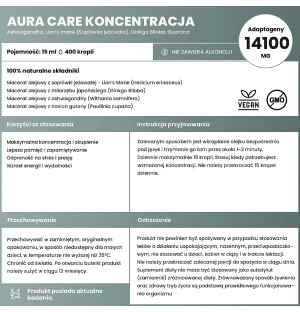Produktzusammensetzung Aura Care Concentration - Sonnenhut, Ginkgo biloba, Ashwagandha, Guarana