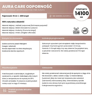 Composition of Aura Care Immunity - Echinacea, Reishi, Turmeric and Ginger - a powerful blend of adaptogens 14100 mg
