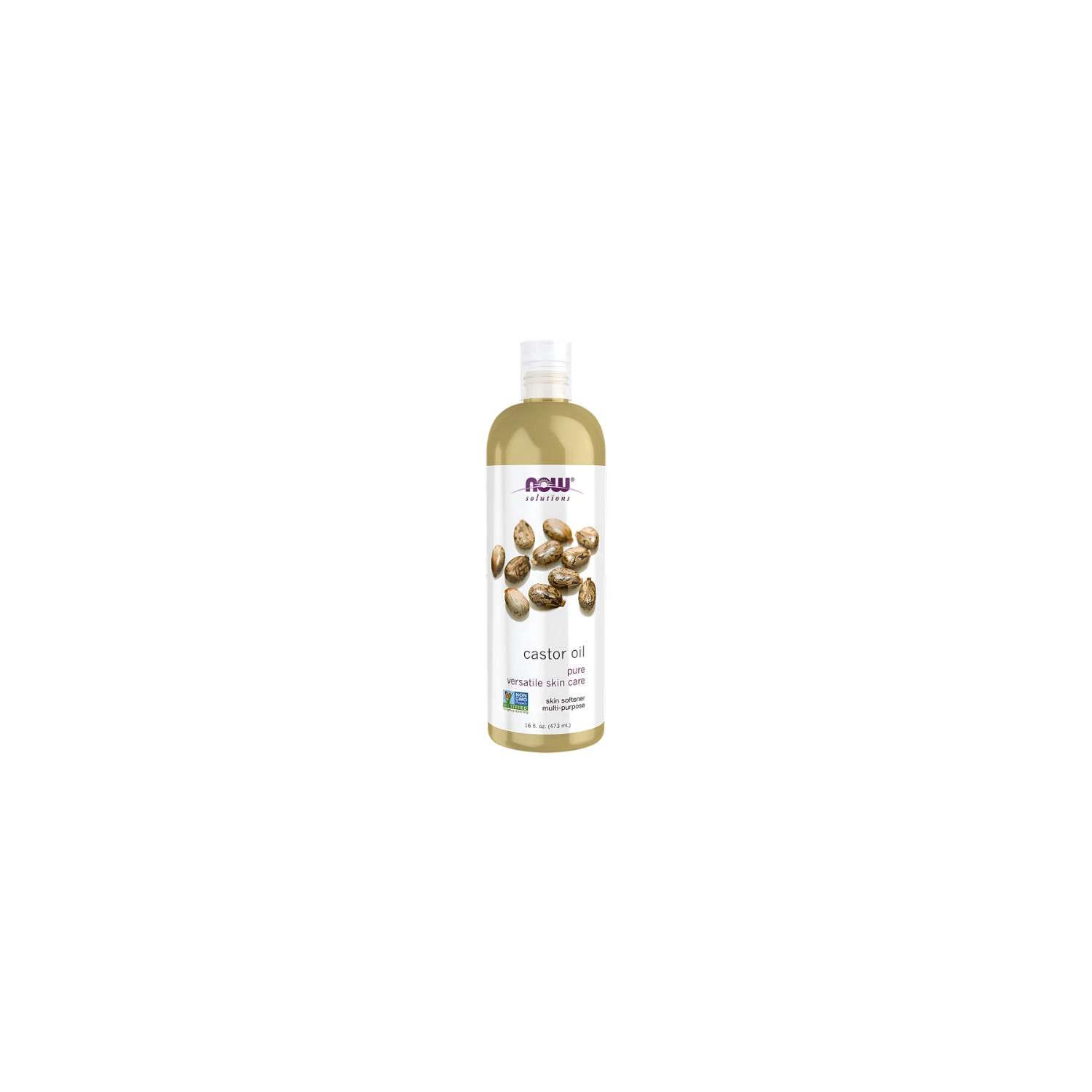 Natural, cold-pressed castor oil NOW Foods 473 ml. 100% pure. Ideal for skin, hair, eyebrows, and eyelashes care.