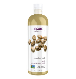 Natural, cold-pressed castor oil NOW Foods 473 ml. 100% pure. Ideal for skin, hair, eyebrows, and eyelashes care.