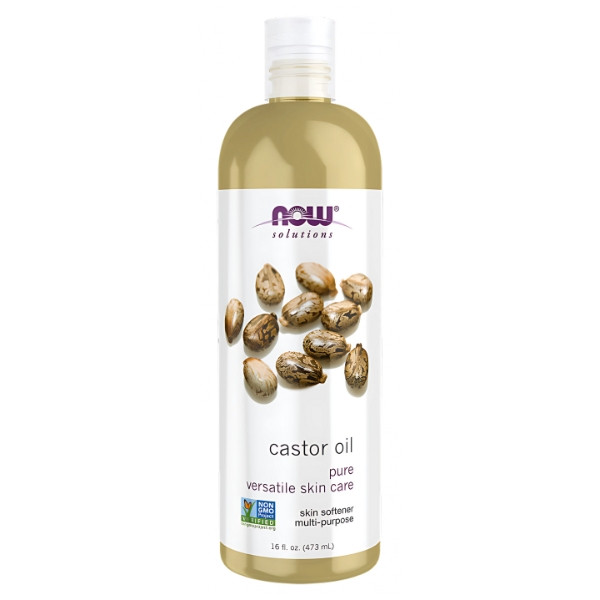 Natural, cold-pressed castor oil NOW Foods 473 ml. 100% pure. Ideal for skin, hair, eyebrows, and eyelashes care.