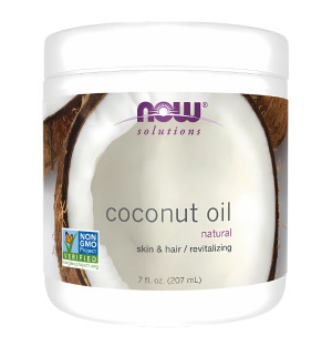 Natural coconut oil NOW Foods 207 ml for skin and hair, unrefined, non-GMO, vegan cosmetic