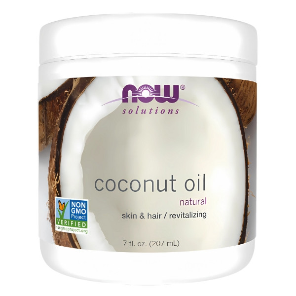 Natural coconut oil NOW Foods 207 ml for skin and hair, unrefined, non-GMO, vegan cosmetic