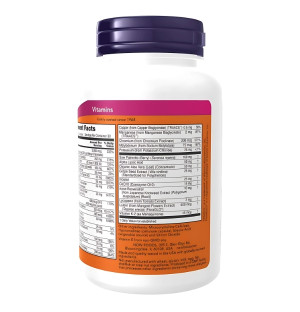 Composition of NOW Foods ADAM Multi-Vitamin 90 capsules. - Men's formula with zinc, coenzyme Q10 and lycopene