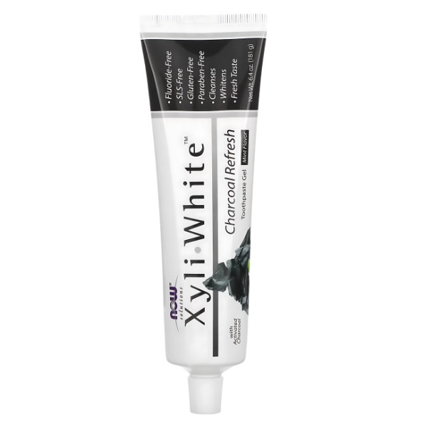 NOW Foods XyliWhite Charcoal Refresh toothpaste with activated charcoal, xylitol and mint, fluoride and paraben free 181 g