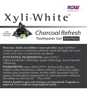 Skład pasty do zębów NOW Foods XyliWhite Charcoal Refresh – żel z ksylitolem, papainą i aktywnym węglem 181 g