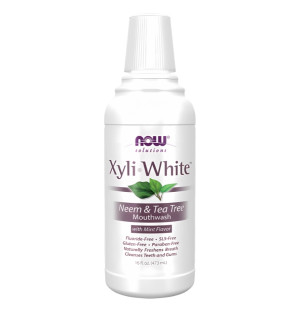 NOW Foods XyliWhite Neem & Tea Tree Mouthwash – płyn do płukania ust z miętą, bez fluoru i SLS 473 ml